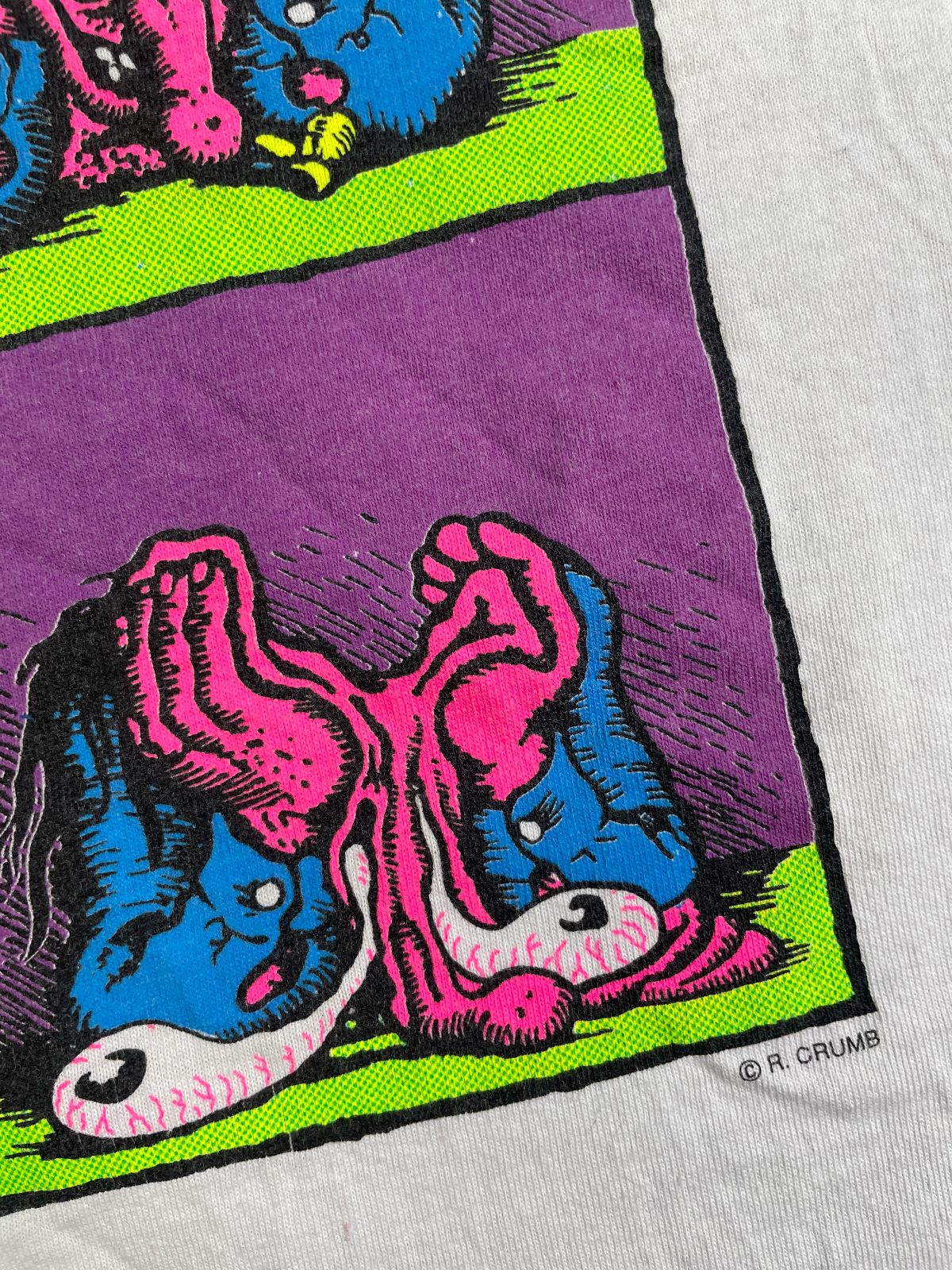 DELTA RAD! ROBERT CRUMB NEON GRAPHIC STONED AGAIN T-SHIRT SINGLE STITCHED in WHITE