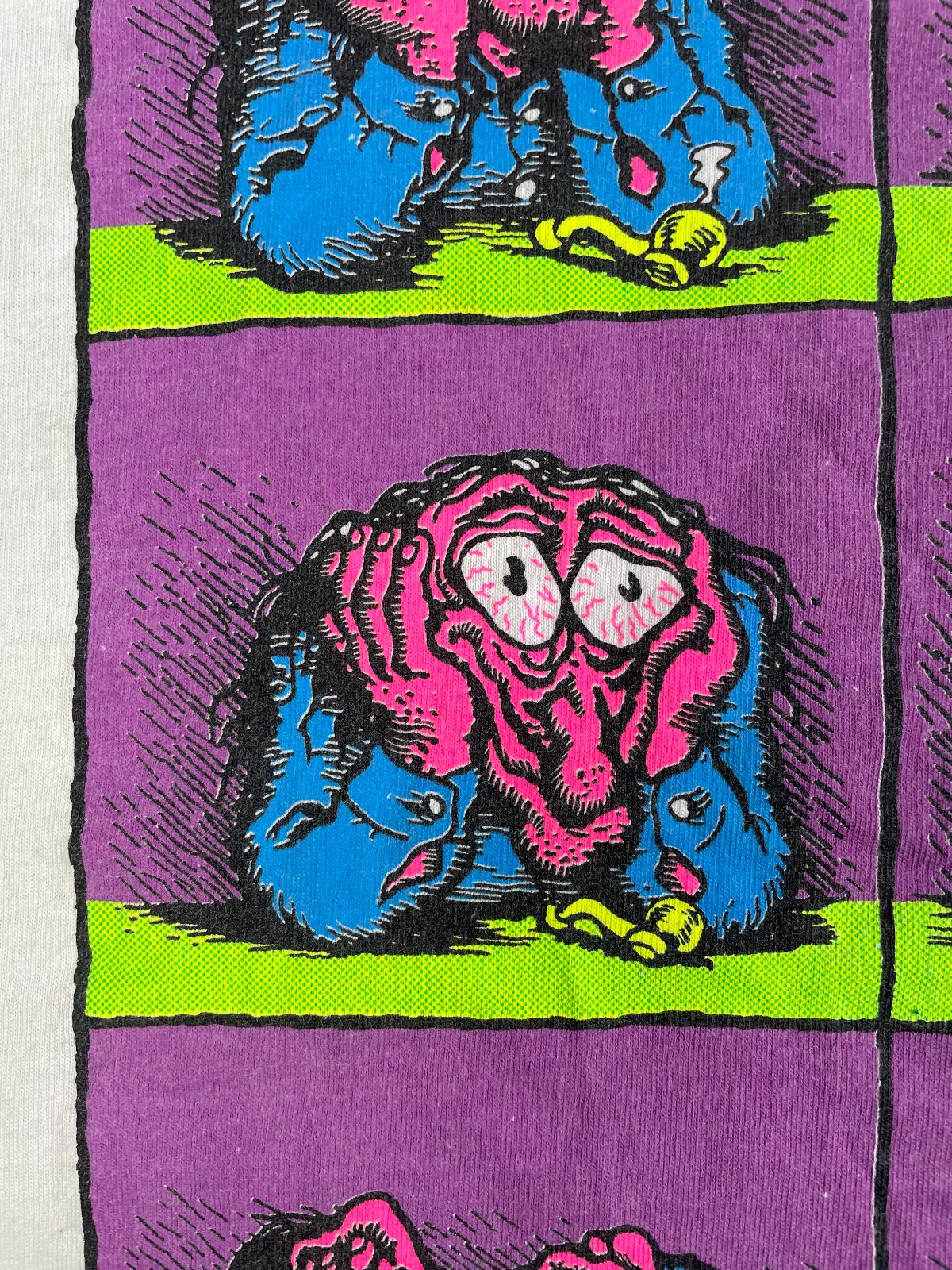 DELTA RAD! ROBERT CRUMB NEON GRAPHIC STONED AGAIN T-SHIRT SINGLE STITCHED in WHITE