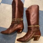 MADE IN ITALY! 1980S COPPER LEATHER HEELED BOOTS, BUCKLE & CHAIN EMBELLISHMENTS
