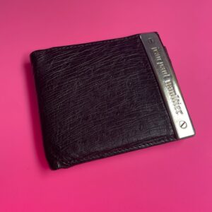 Photo detail:1990S BIFOLD OSTRICH EMBOSSED LEATHER STEEL PLATE WALLET