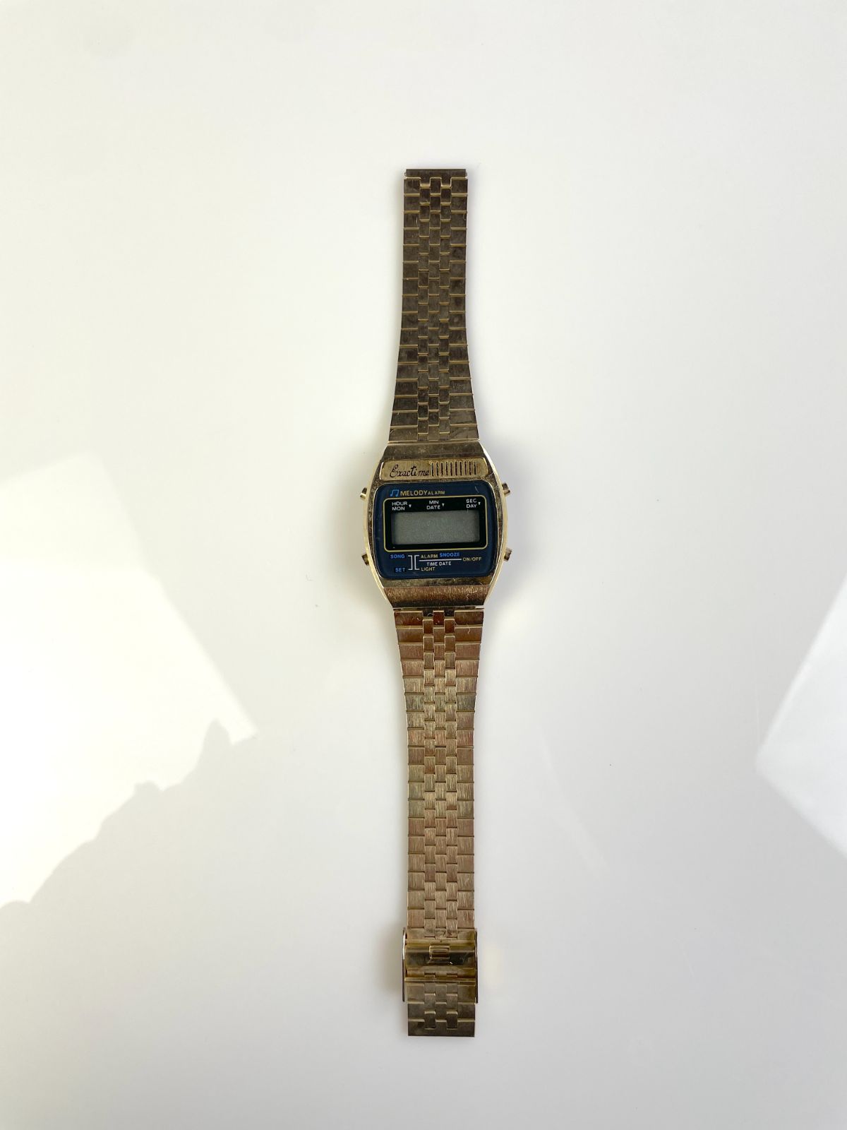 exactime AS-IS RETRO GOLD-TONE DIGITAL DISPLAY WATCH W/ MELODY ALARM in GOLD