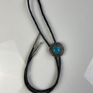 Photo detail:FAUX TURQUOISE ENCASED BOLO TIE, BRAIDED LEATHER CORD