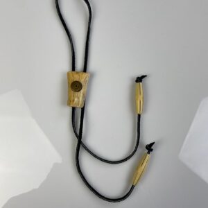 Photo detail:ANTLER & BULLET CASING BOLO TIE, SUEDE CORD, BEADED ENDS