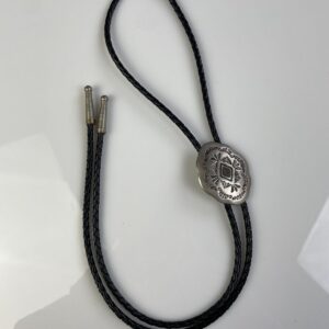 Photo detail:OXIDIZED SILVER CONCHO STYLE BOLO TIE