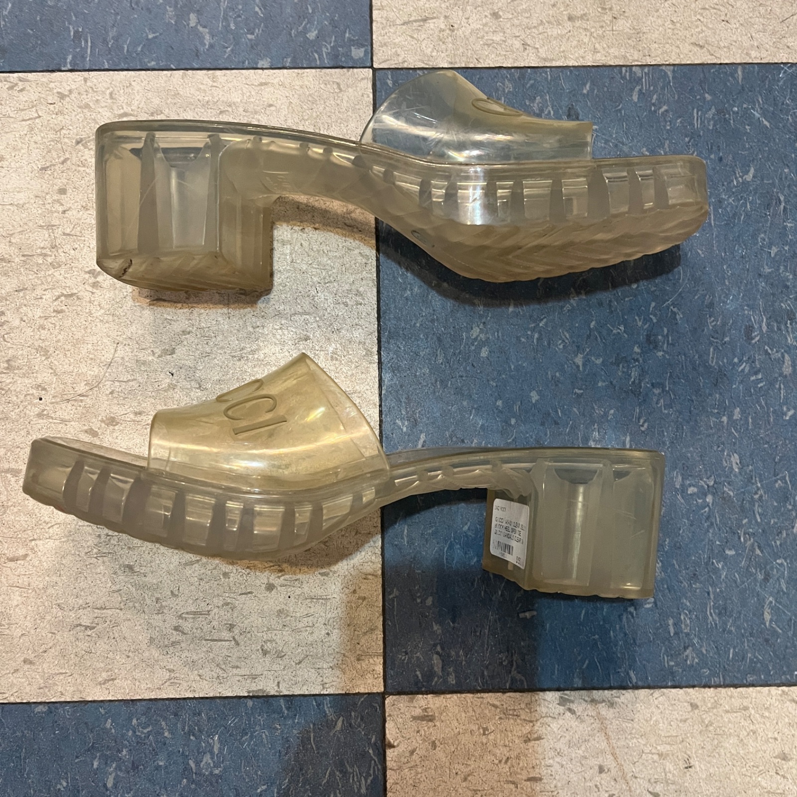 GUCCI *AS-IS* CLEAR JELLY BLOCK HEEL OPEN TOE GUCCI SANDALS in CLEAR