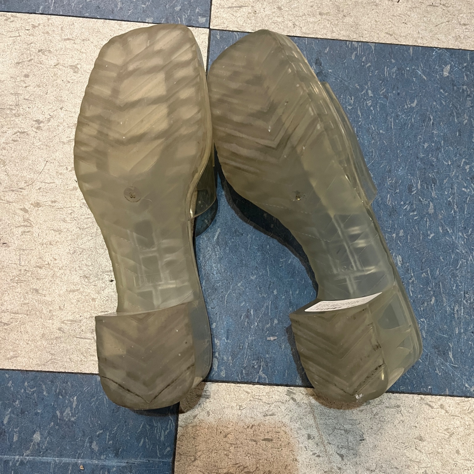 GUCCI *AS-IS* CLEAR JELLY BLOCK HEEL OPEN TOE GUCCI SANDALS in CLEAR