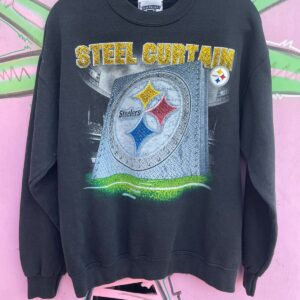LEE NFL PITTSBURGH STEELERS CREWNECK SWEATSHIRT COTTON STEEL CURTAIN GRAPHIC in BLACK, YELLOW, WHITE