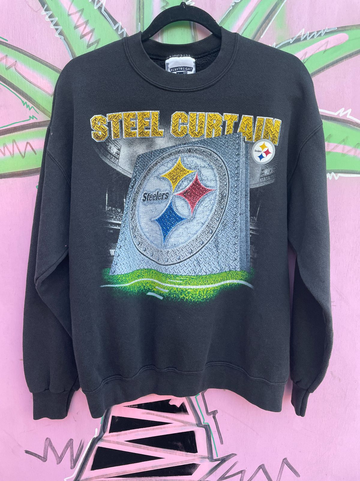 LEE NFL PITTSBURGH STEELERS STEEL CURTAIN GRAPHIC PULLOVER SWEATSHIRT in BLACK, YELLOW, WHITE
