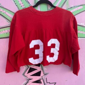 JESCO CROPPED LONG SLEEVE 100% COTTON FOOTBALL JERSEY #33 in RED, WHITE