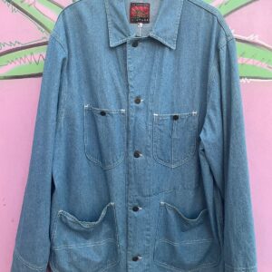HW CARTER & SONS VINTAGE BD DENIM WORKWEAR CHORE JACKET CONTRAST STITCH in BLUE