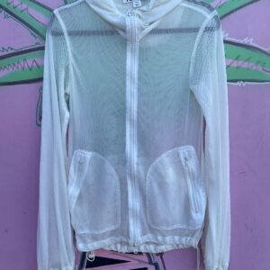 Y-3 YOHJI YAMAMOTO TECH MESH HOODED ZIP-UP JACKET W/ BACK POCKET in WHITE