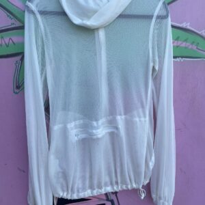 Y-3 YOHJI YAMAMOTO TECH MESH HOODED ZIP-UP JACKET W/ BACK POCKET in WHITE