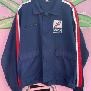 ERG CLASSIC STRIPED SHOULDER BOXY ZIP-UP MECHANICS JACKET W/ ERG PATCH in BLUE, RED, WHITE