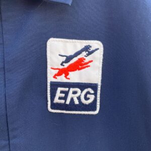 ERG CLASSIC STRIPED SHOULDER BOXY ZIP-UP MECHANICS JACKET W/ ERG PATCH in BLUE, RED, WHITE