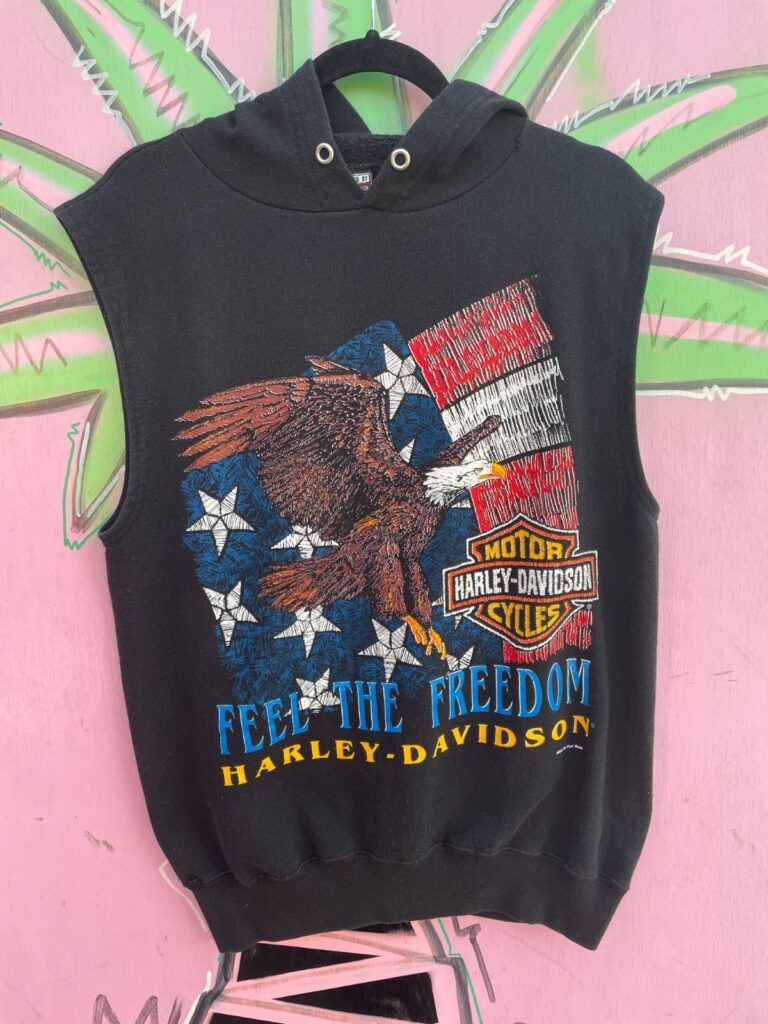 COOL! HARLEY DAVIDSON FEEL THE FREEDOM SLEEVELESS HOODED SWEATSHIRT