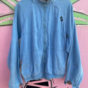 ONEIL NICE! 1980S-90S MADE IN USA 100% COTTON ONEIL COLOR BLOCK WINDOW PANE PANELED ZIP-UP JACKET in BLUE