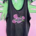1980S LACE TRIM HARLEY DAVIDSON SHIELD AND ROSES 3D EMBLEM TANK TOP