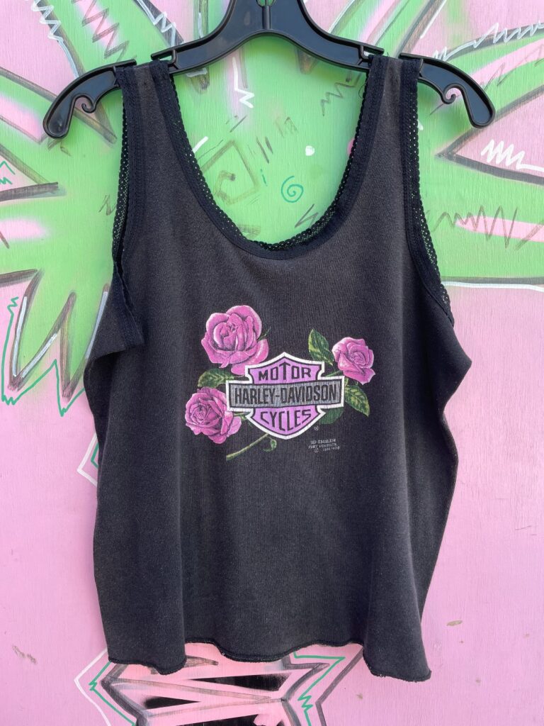 1980S LACE TRIM HARLEY DAVIDSON SHIELD AND ROSES 3D EMBLEM TANK TOP