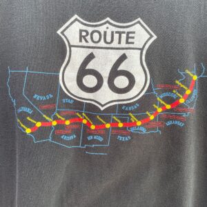 FRUIT OF THE LOOM RAD! 1990S ROUTE 66 INTERSTATE MAP CUT SLEEVE T-SHIRT in BLACK