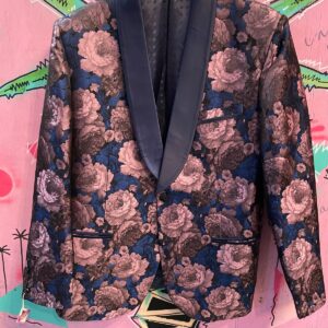 2-TONE FLORAL BROCADE BLAZER JACKET - SMALL FIT in PURPLE, BLUE