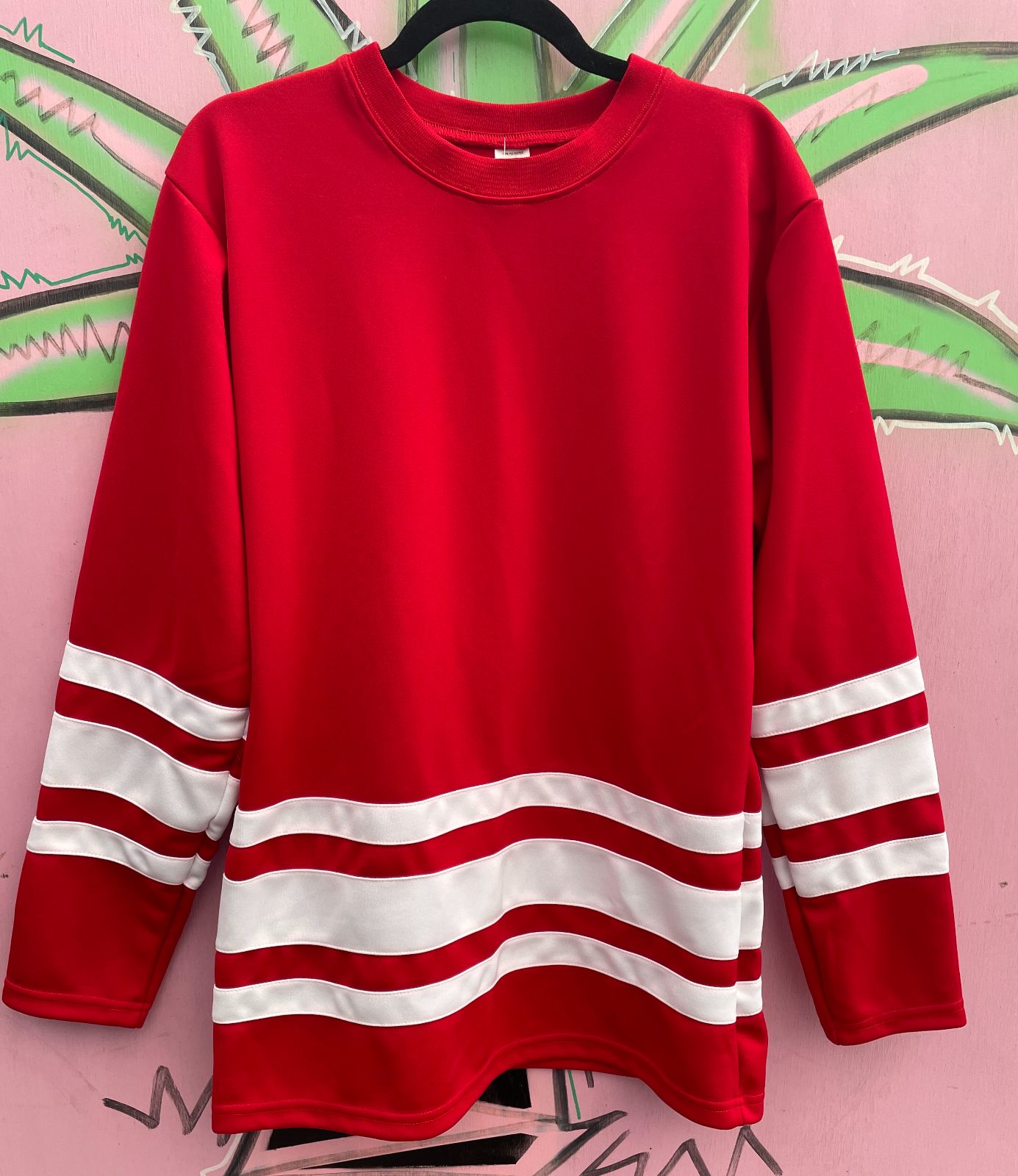 MADE IN USA 1990S STRIPED HOCKEY STYLE JERSEY in RED, WHITE