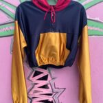 CUTE! SUPER CROPPED & HOODED COLORBLOCK SATIN JACKET