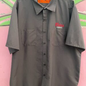 RED KAP EMBROIDERED COORS LIGHT MECHANICS STYLE SHORT SLEEVE BUTTON DOWN WORK SHIRT in GREY
