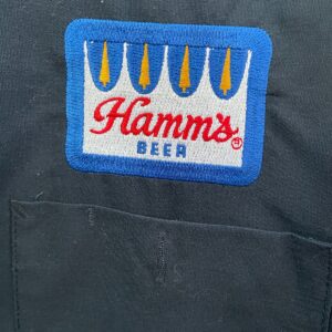 RED KAP EMBROIDERED HAMMS BEER MECHANICS STYLE SHORT SLEEVE BUTTON DOWN WORK SHIRT in BLUE