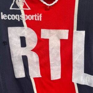LE COQSPORTIF *AS-IS* THRASHED! 1980S RTL KNIT FABRIC SOCCER JERSEY in BLUE, RED