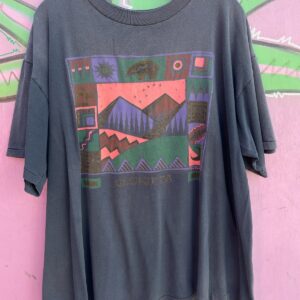PM ACTIVE WEAR BOXY 1991 FADED PRAIRIE MOUNTAIN GLORIETA GRAPHIC SINGLE STITCH T-SHIRT in BLACK, PURPLE, PINK, GREEN