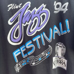 KING KOBRA DEADSTOCK 1994 FLINT JAZZ FESTIVAL SPONSORED BY KING KOBRA SINGLE STITCH T-SHIRT in BLACK, BLUE, WHITE