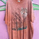 UNIQUE MARBLE WASH WOLF IN FOREST SCENIC PRINT SINGLE STITCH T-SHIRT