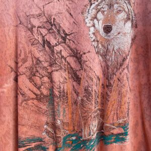 RAGTOPS UNIQUE MARBLE WASH WOLF IN FOREST SCENIC PRINT SINGLE STITCH T-SHIRT in ORANGE