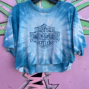 *AS-IS* CUTE! HARLEY DAVIDSON TIE-DYE CROPPED T-SHIRT - LONG BRANCH NJ in BLUE, WHITE