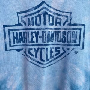 *AS-IS* CUTE! HARLEY DAVIDSON TIE-DYE CROPPED T-SHIRT - LONG BRANCH NJ in BLUE, WHITE