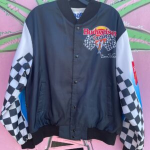 CHALK LINE AS-IS CHALKLINE BUDWEISER RACING FANIMATION BUTTON UP JACKET in BLACK, WHITE, BLUE