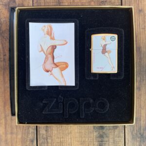 ZIPPO DEADSTOCK 1996 THE PETTY GIRL PINUP ILLUSTRATION MEMPHIS BELL BRASS CASE LIGHTER W/ DISPLAY BOX