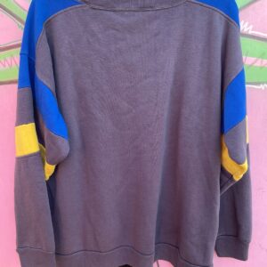 DUNLOP *AS-IS* 1980S COLOR BLOCK PULLOVER SWEATSHIRT, COOL FRONT POCKETS in BLUE, GREY, YELLOW