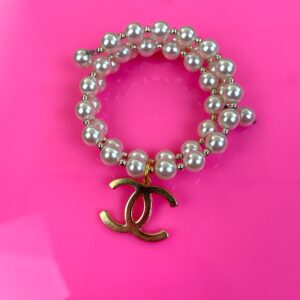 MKTPRICE PEARL WRAP BRACELET / CHOKER NECKLACE W/ SILVER PLATED CHANEL CHARM in CREME, GOLD