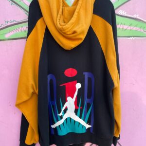 AIR JORDAN EMBROIDERED AIR JORDAN COLORBLOCK PULLOVER HOODED SWEATSHIRT, BACK HIT in BLACK, YELLOW