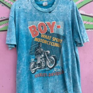 STEDMAN RARE! PERFECTLY DISTRESSED HARLEY DAVIDSON MINERAL WASH GRAPHIC T-SHIRT MILWAUKEE in BLUE