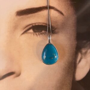 RONALD & PETRA CHAVEZ RPC STAMPED TEARDROP TURQUOISE STERLING SILVER PENDANT NECKLACE