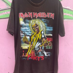 SUN FADED REPOP IRON MAIDEN KILLER T-SHIRT in BLACK