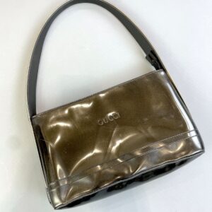 GUCCI *AS-IS* COOL! 1990S CLEAR GUNMETAL PVC SINGLE STRAP SHOULDER BAG in GRAY