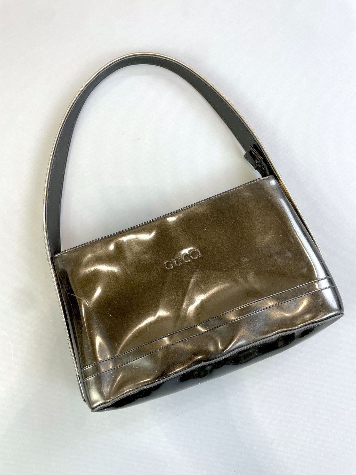 GUCCI *AS-IS* COOL! 1990S CLEAR GUNMETAL PVC SINGLE STRAP SHOULDER BAG in GRAY