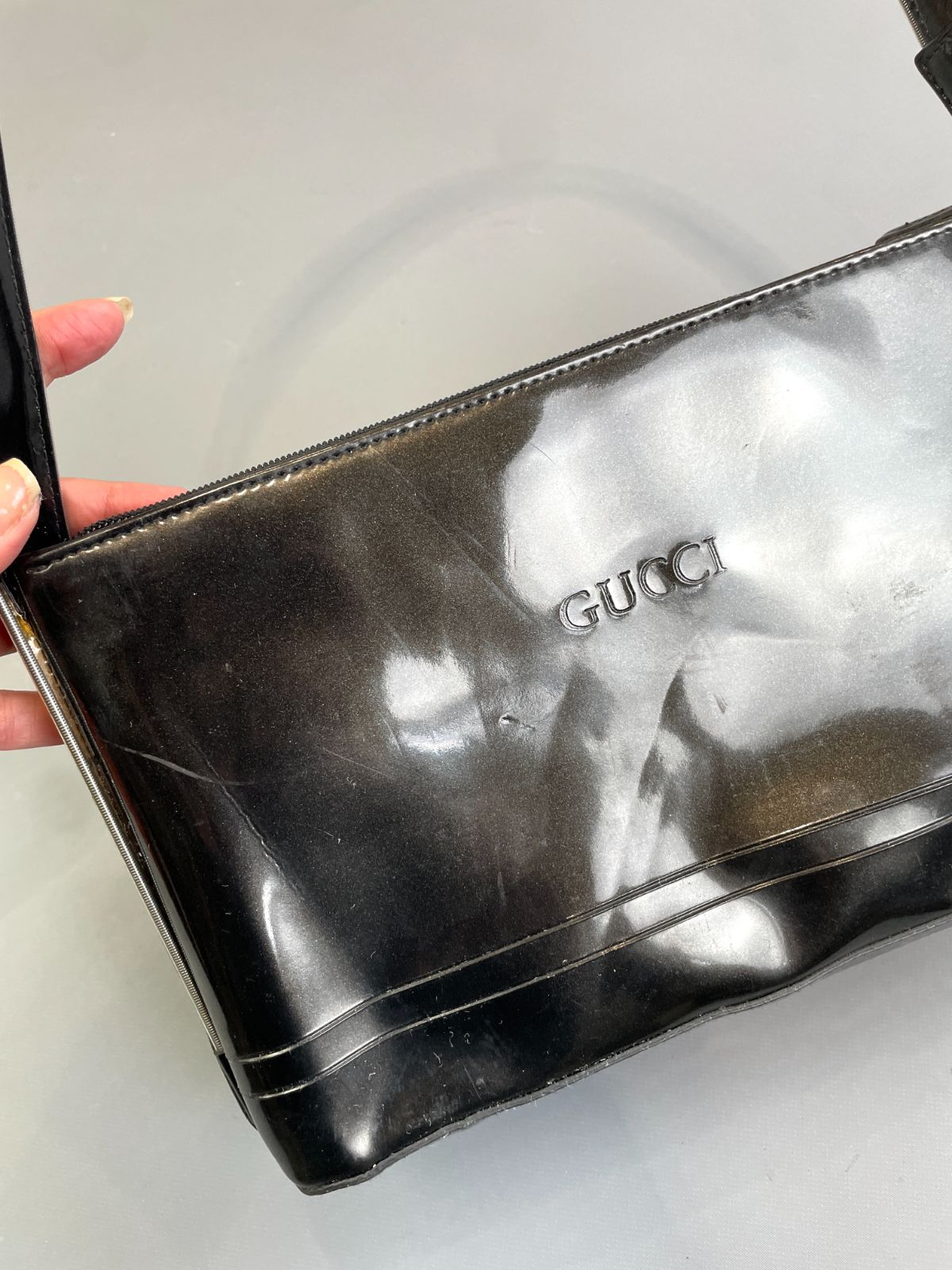 GUCCI *AS-IS* COOL! 1990S CLEAR GUNMETAL PVC SINGLE STRAP SHOULDER BAG in GRAY