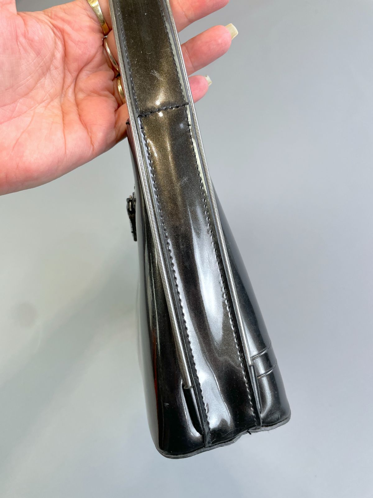 GUCCI *AS-IS* COOL! 1990S CLEAR GUNMETAL PVC SINGLE STRAP SHOULDER BAG in GRAY