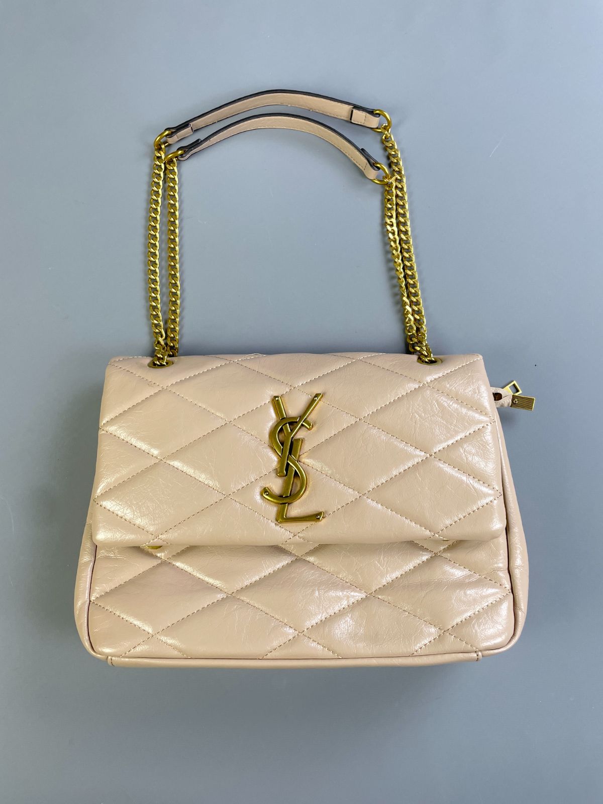 YSL BEAUTIFUL! FAUX YSL DOUBLE FLAP QUILTED LEATHER SHOULDER BAG, ADJUSTABLE DOUBLE CHAIN HANDLE in PINK