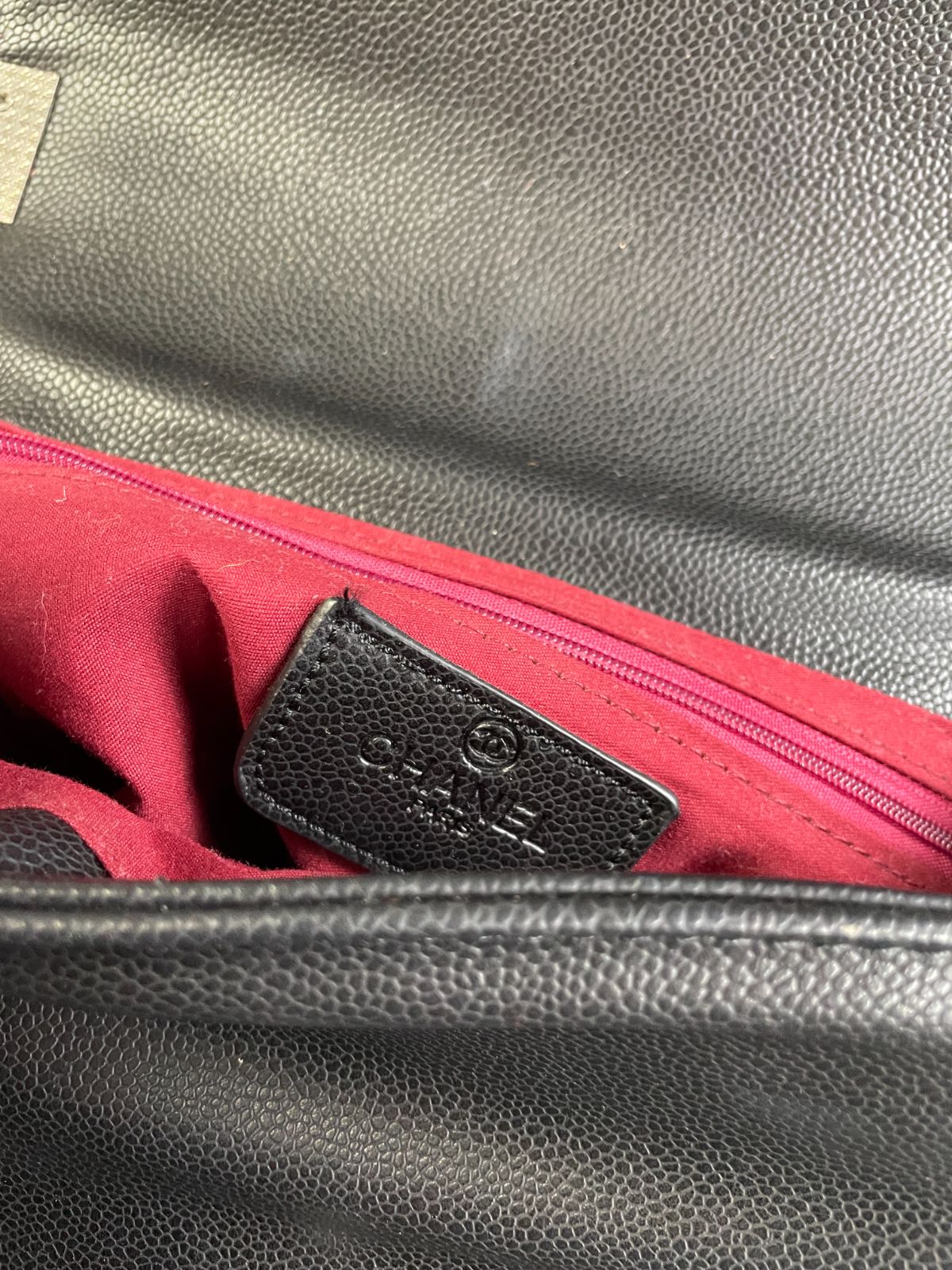 CHANEL SINGLE FLAP, FAUX QUILTED CAVIAR LEATHER CHANEL BAG, DOUBLE CHAIN & LEATHER SHOULDER STRAP in BLACK