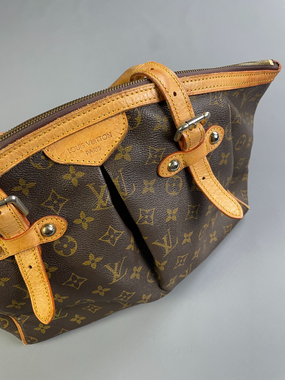 LOUIS VUITTON *AS-IS* BEAUTIFUL! Y2K RUCHED THETA STYLE LV MONOGRAM HANDBAG in BROWN, YELLOW